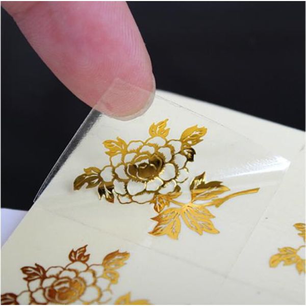 PVC Transparent Logo Label Stickers Rectangle Shaped With Gold Foil Stamping