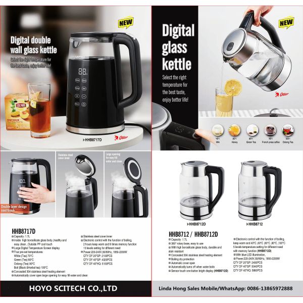 50/60Hz Glass Coated Electric Tea Kettle for Kitchen Household