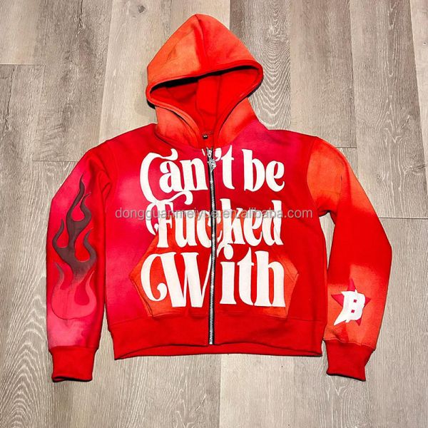 Custom Hoodies 3d Puff Print Logo French Terry Sweatshirts Sun Faded Vintage Acid Wash Distressed Zip up Hoodie Unisex for Men