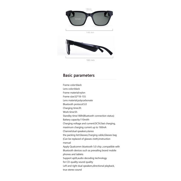 Ultra Light Frame V5.0 15m Wireless Headphones Glasses