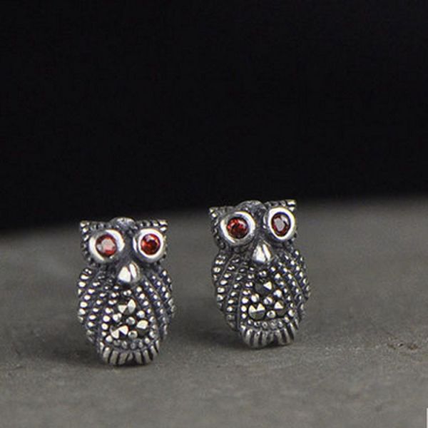 Vintage Owl Design Sterling Silver Stud Earrings(XH023333W)