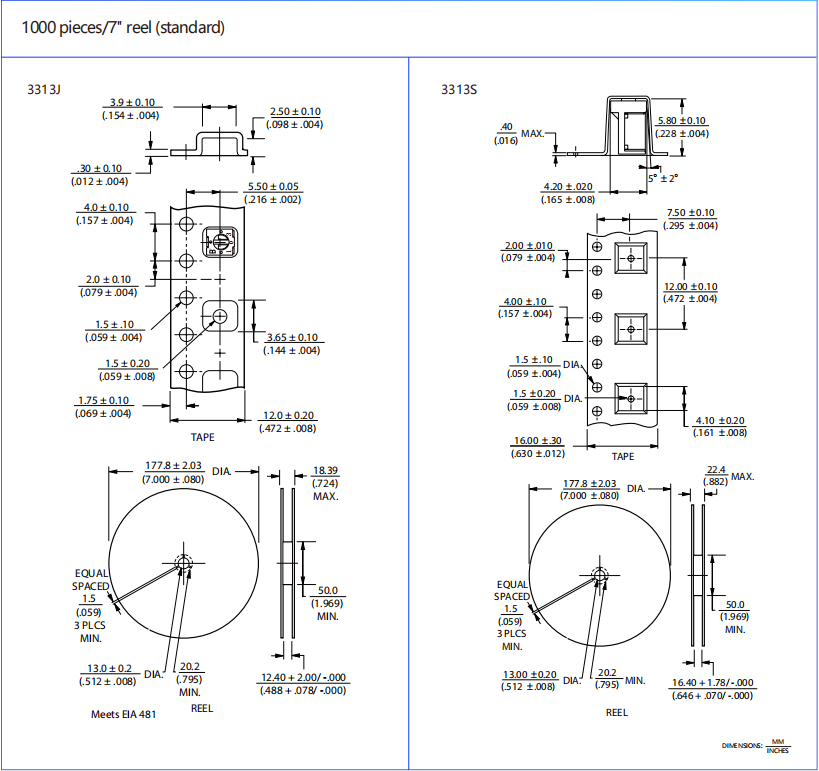 3313J 0.125W 100K Ohms 3mm Single Turn Square Cermet Trimmer Potentiometer