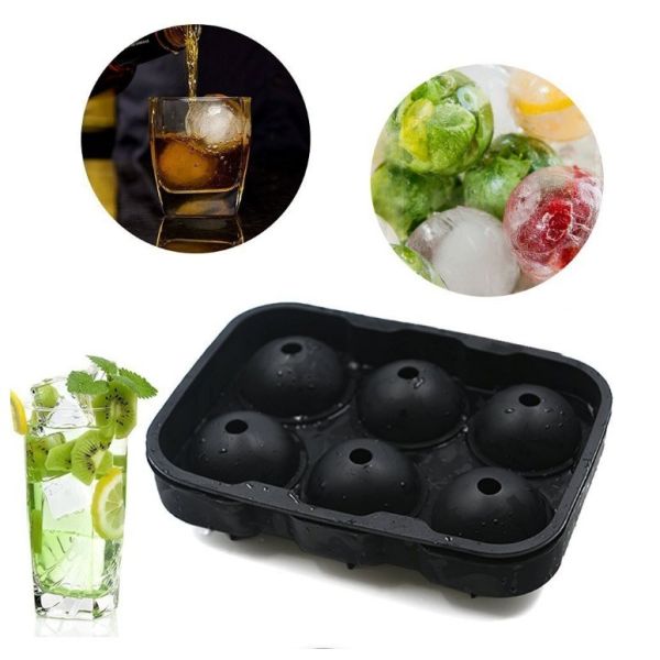 Ice Cream Tools 6 Cavity Food Grade Round Silicone Ice Cube Tray with Lid and
