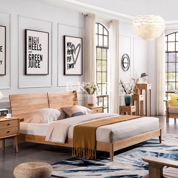 Modern Simple Solid Oak Wood Bed Designer Furniture