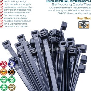 China 0.30 Width Industrial Zip Ties 10~20 Lengths, Heavy Duty Black Polyamide Cable Ties with 120lbs for Outdoor on sale