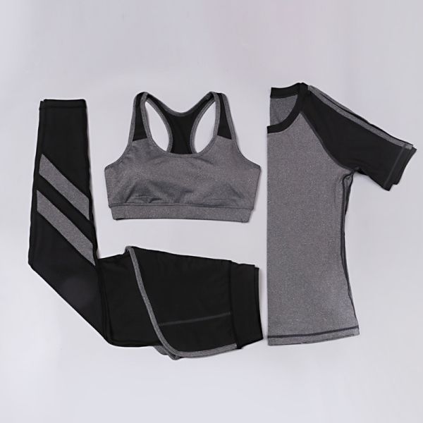 CPG Global 2017 Spring Summer Quick Dry 3 Pieces Set Stretched Bra Short Sleeves Sports Shirt with Yoga Pant T1028