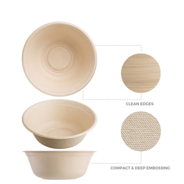 Customized Food Grade Biodegradable Disposable 1000ml 90mm Tall Sugarcane Bagasse Bowl With Lid
