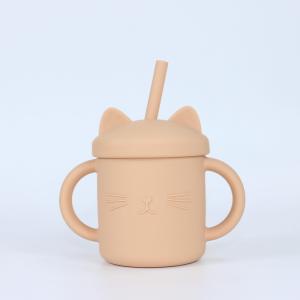 China 155g Silicone Drinking Cup With Printed Sippy Cup With Straw on sale