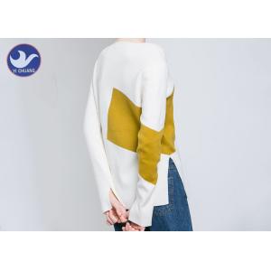 Contrast Color Womens Knit Pullover Sweater Graph Pattern Knitting Side Slit Top