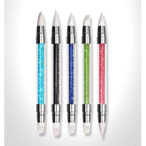 5Pc Dual-ended Nail Scrubbing Brush Rhinestone Handle Silicone Nail Brush