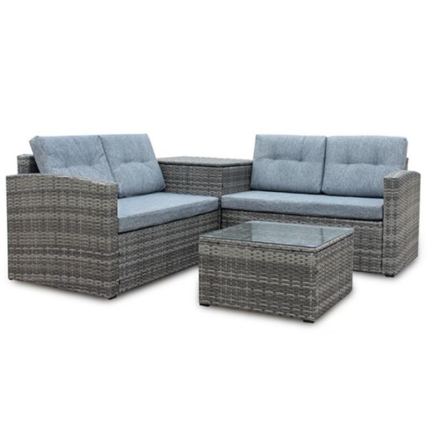 L Shape Pe Rattan Sofa Conversation Sectional Sofa Storage Box Backyard Porch Poolside