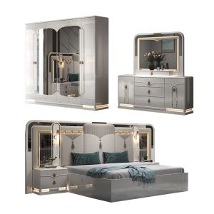 China Royal Luxury Complete Bedroom Sets king Size Double Bed Room Home Storage Wooden Frame LED Modern Full Bedroom Furniture Set on sale