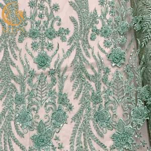 ODM Elegant Green Beaded Dress Bridal Lace Fabric 140Cm Width