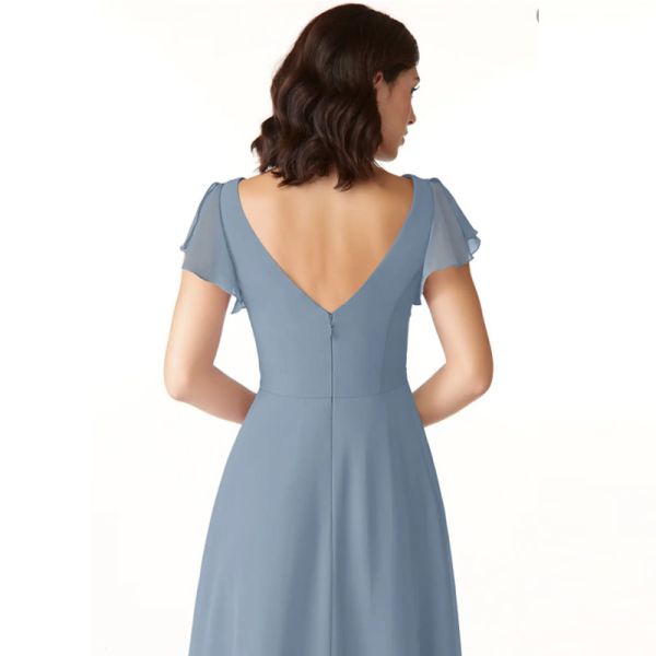 Beautiful Pleated Chiffon Dusty Blue Floor-Length Junior Bridesmaid Dress Cap Sleeve Princess Ruffle