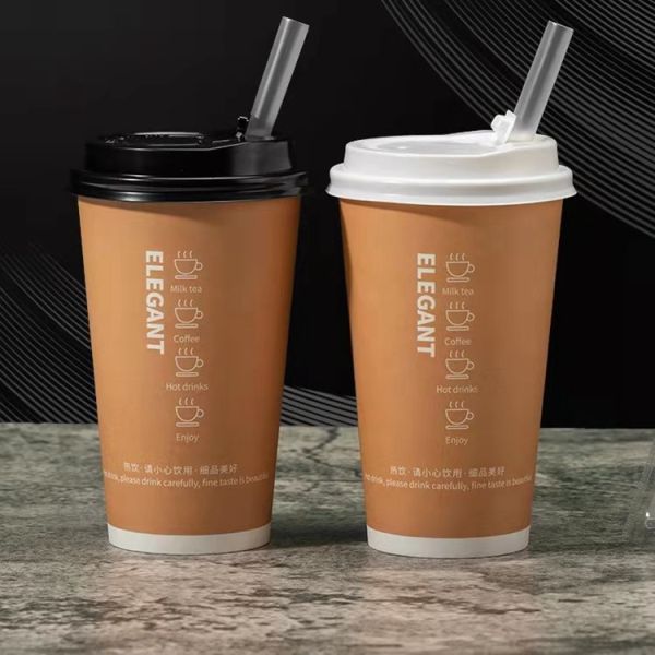 Brown Color 16oz 22oz Disposable Paper Coffee Cups With Lid