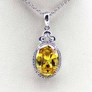 Quality Women's Jewelry 925 Silver 9mmx13mm Yellow Citrine Cubic Zirconia Pendant (PSJ0404) for sale