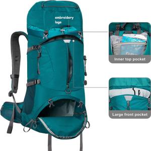 Water Resistant Men Travel Hiking Backpack 50L With Rain Cover