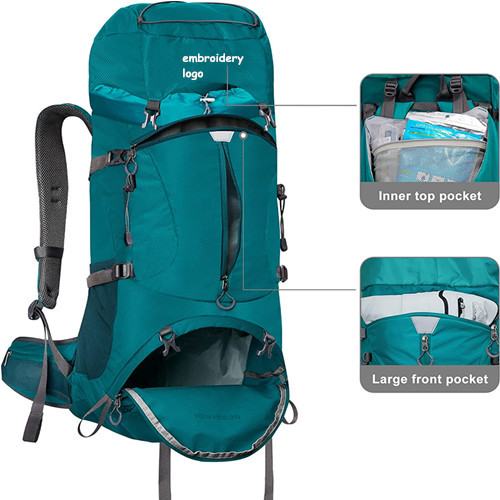 Water Resistant Men Travel Hiking Backpack 50L With Rain Cover