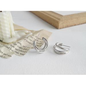 Lanciashow 925 Solid Silver Gold Plated Jewelry Circle Hoop Earrings Three Band