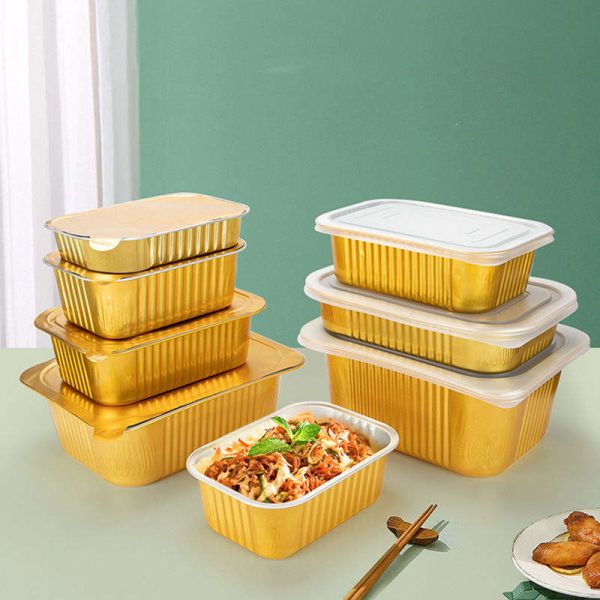 Buy Restaurant BBQ Air Fryer Tin Foil trays Rectangle Takeaway Aluminium Foil Pan at wholesale prices