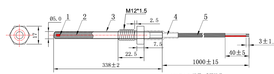 5x338mm+M12 10k Temp Sensor , 3950 NTC Thermistors For Temperature Measurement