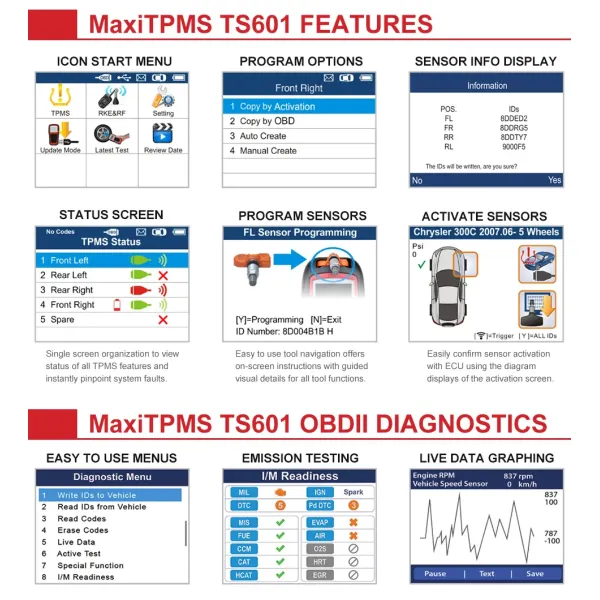 AUTEL MaxiTPMS TS601 TPMS Tool Automotive Tire Repair Tools Sensor Progarmming/Relearn/Activate for Tire Pressure