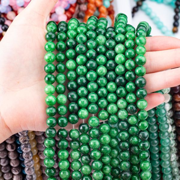 Natural Crystal Dark Green Jadeite 8MM Round Loose Beads Gemstone Beads For DIY Jewelry Making