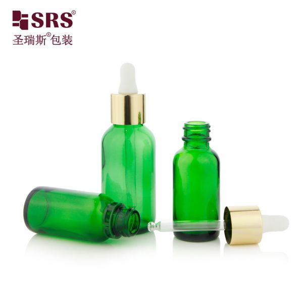 30ML 60ML Ready To Ship Empty Green Color Aluminum Shoulder Glass Bottles With Dropper