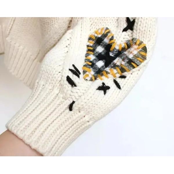 Designer Women Chunky Sweater Cardigan Autumn Winter Drop Shoulder Button Front Embroidery Loose Knit Cardigan Sweater Coat