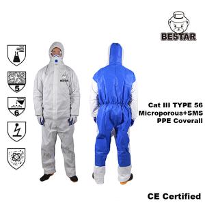 Quality CAT III TYPE 5/6 Microporous Film + SMS Coverall For Paint spraying for sale