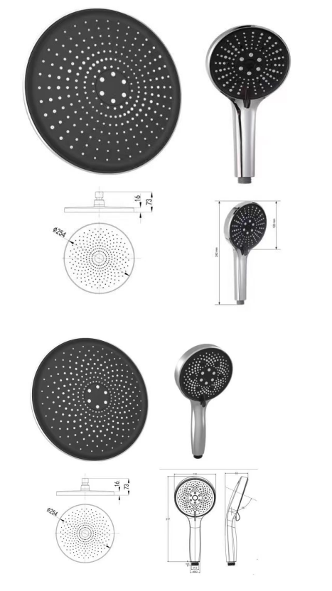 Adjustable Bathroom 3 Mode Hand Waterfall Shower Head With Black White Plastic Holder