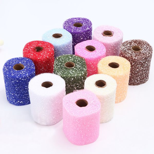 Buy White Snow Dots Organza Tulle Rolls Wrapping Mesh Fabric 15cm X 5 Yards at wholesale prices
