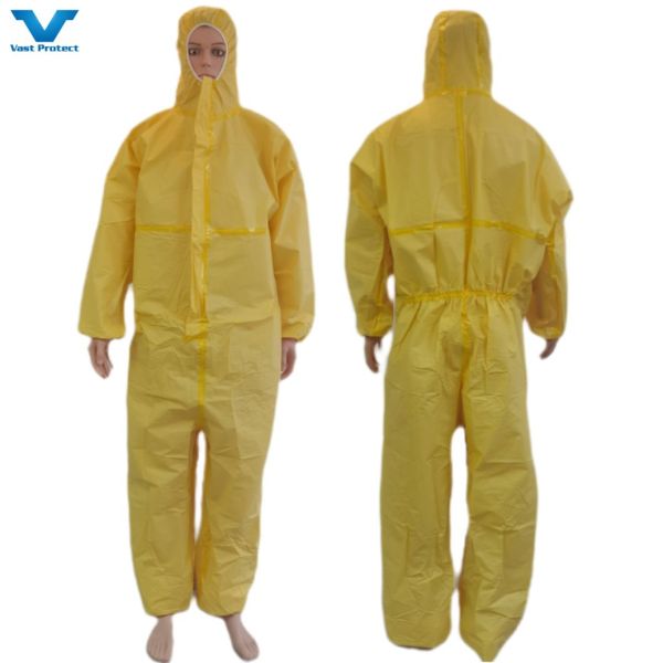Customized Yellow Disposable Coverall Chemical Resistance Protective Suit