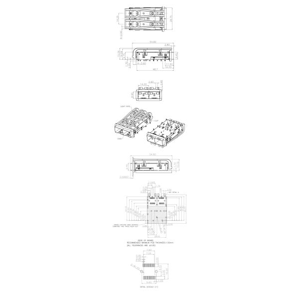 EMI Elastomeric Gasket SFP Socket 2 Ports 1x2 Ganged SFP+ Cage With Piggyback Light Pipes