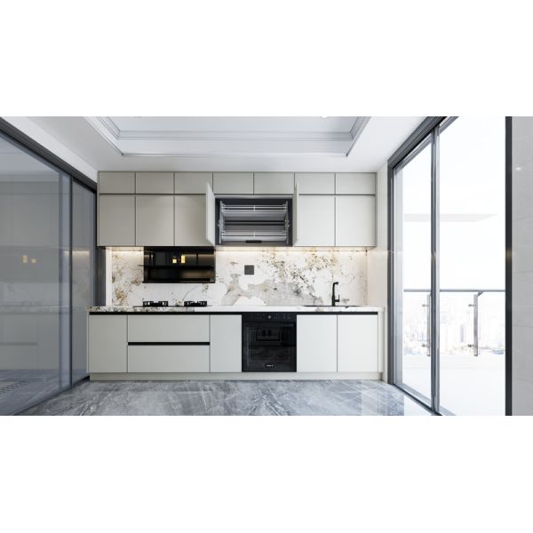 Fadior Dual-Line Design Soft Beige Stainless Steel Kitchen Cabinets