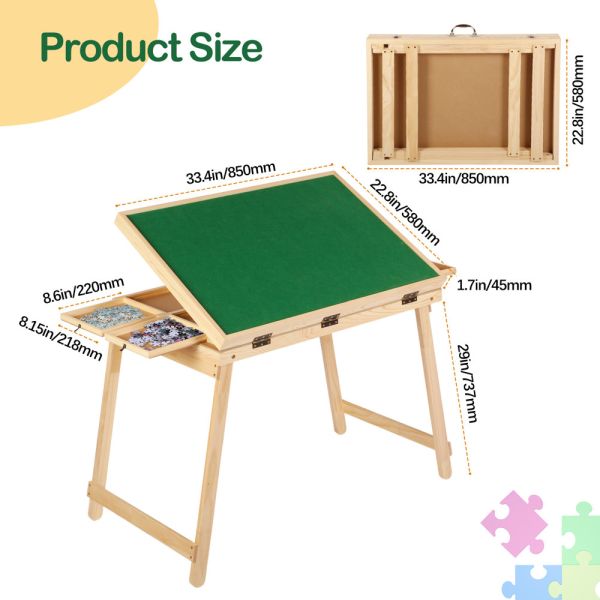Puzzle Board Cover Wooden Folding Drawers Jigsaw Puzzle Table with Legs 1500pcs AJUNION