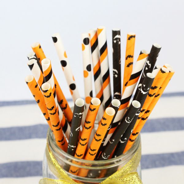 Halloween Day Individually Wrapped Paper Straws Drinking Disposable Colorful