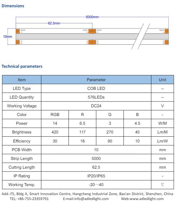 Led Tape Cabinet Strip And Tape Lights COB (chip On Board) 576leds RGB LED Strip Light