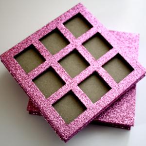 9 Holes Custom Empty Eyeshadow Palette Glitter Paper Decoration With Mirror