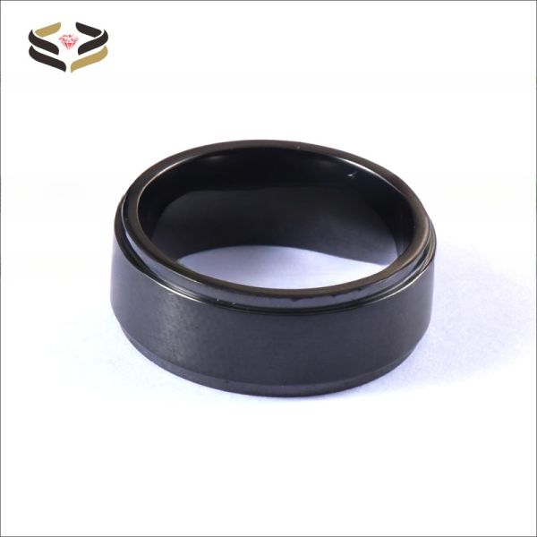 Men'S Black Titanium Wedding Bands 8mm Brushed Finished With Stepped Edges