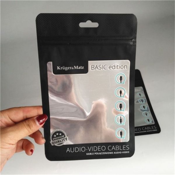 Buy Matte Black Aluminium Foil Pouch Phone Case Packaging Wire Cable Zipper Lock With Clear Window at wholesale prices