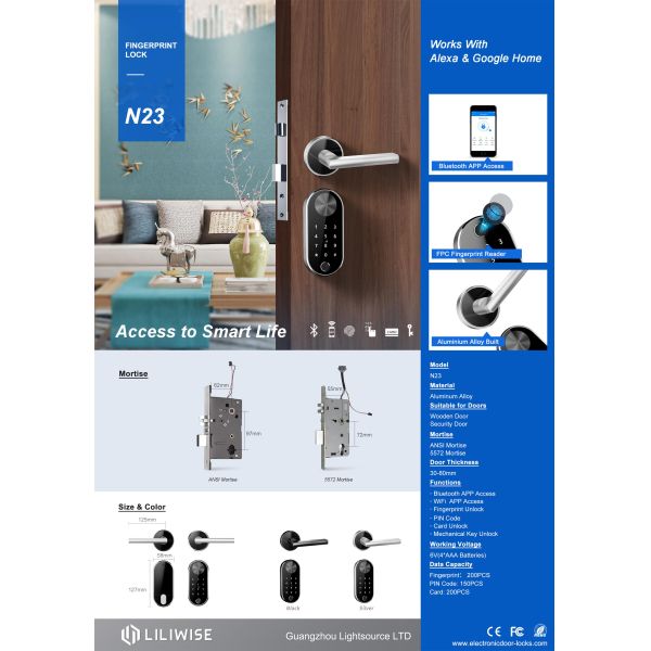Electronic Door Locks Aluminum Alloy Biometric Bluetooth Door Lock