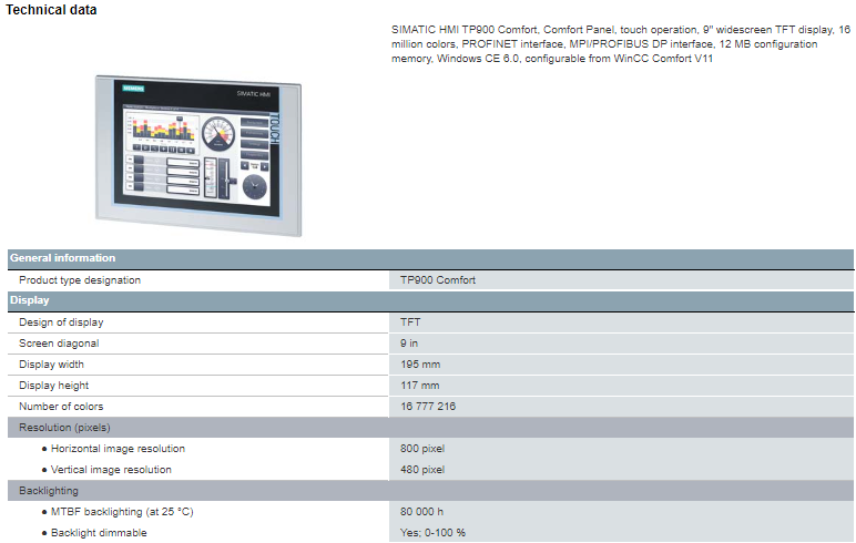 6AV2124-0JC01-0AX0 Siemens SIMATIC HMI TP900 Comfort Smart Panel Fast And Shipping
