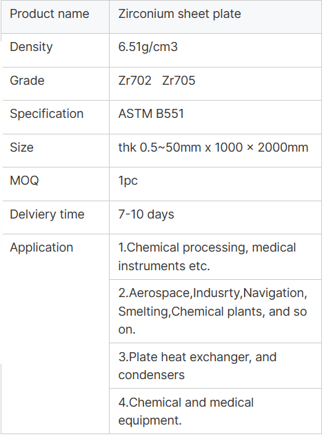 High Purity Zirconium Plate Zr2 Zr702 Zr705 Zirconium Alloy Plate Polished Surface