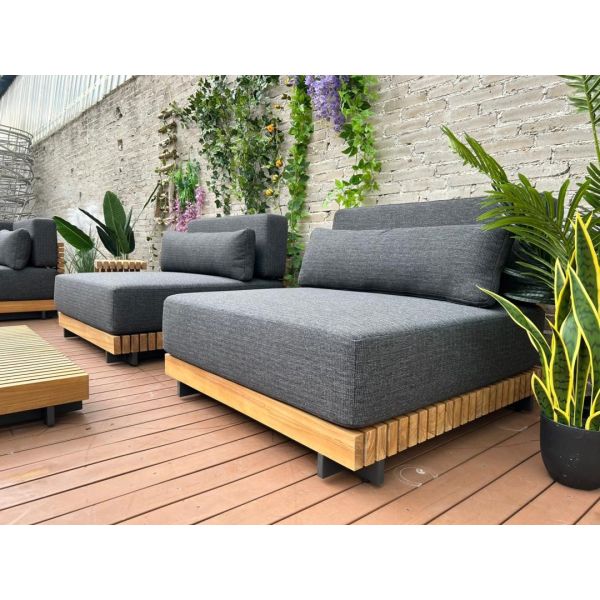 7 Seater Luxury Teak Wood Outdoor Patio Sofa Set Armless Sofa Size W99 x D104 x H56cm