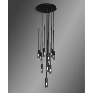 Adjustable Height Modern Brass Circular Chandelier with Oval Crystal Pendant