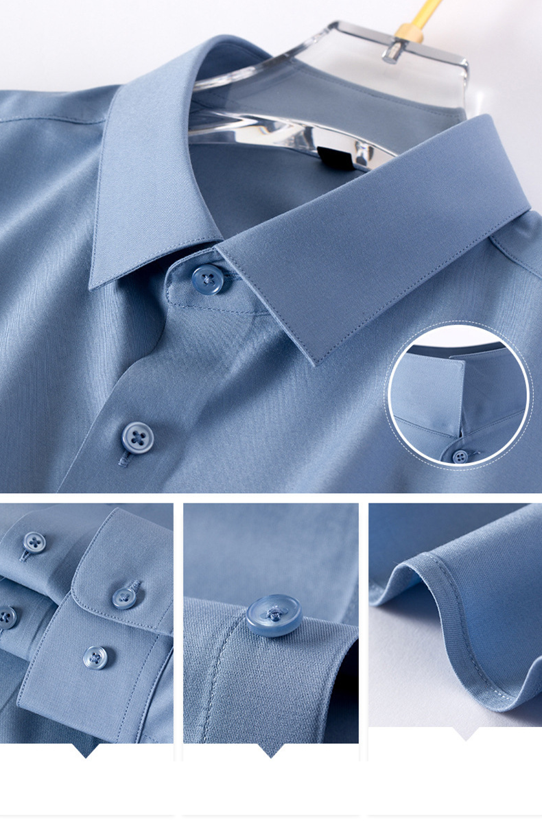 Printed Men's Classic Silk Bamboo Fiber Dress Shirts Non-iron Office Shirt Comfortable Standard-fit