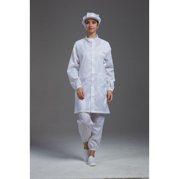 Anti Static ESD Cleanroom White Lab Coat Autoclavable Washable Garment For
