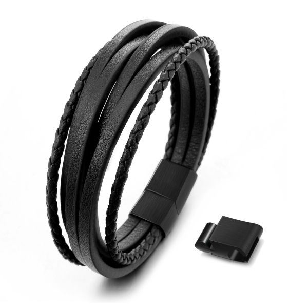 Buy Clasp Closure Mens Leather Bracelet With Cowhide Multilayer Braided Design at wholesale prices