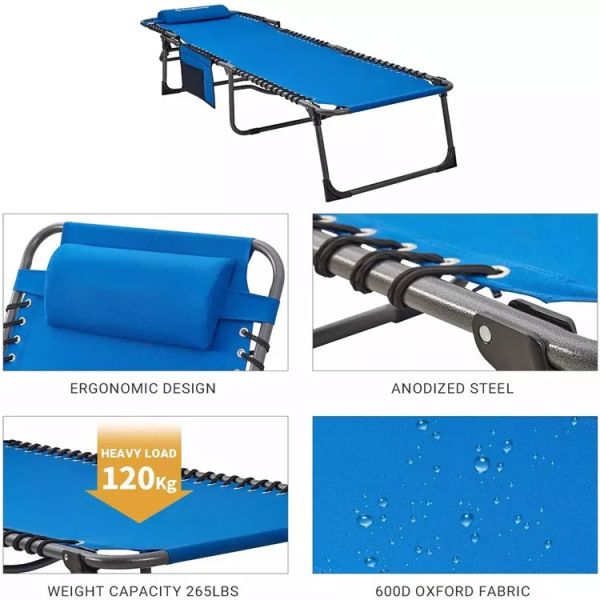 Outdoor Patio Garden Beach Portable Camping Sun Lounger Chair with Lightweight Design